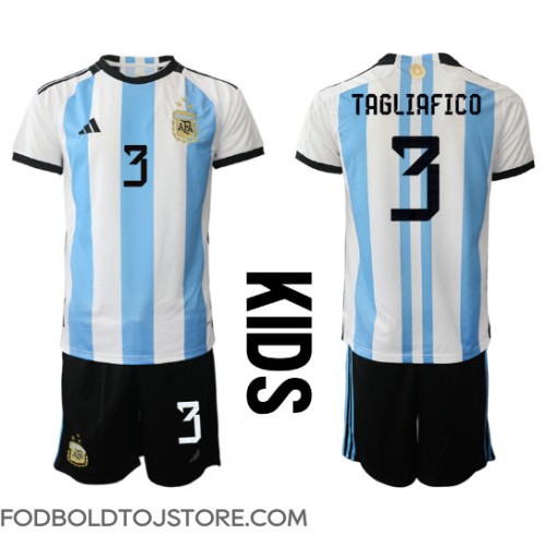 Argentina Nicolas Tagliafico #3 Hjemmebanesæt Børn VM 2022 Kortærmet (+ Korte bukser)